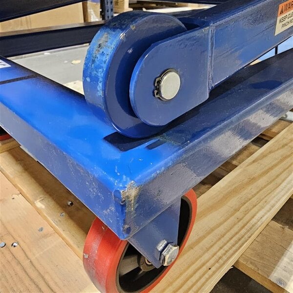 Scratch and Dent Vestil 37 7/16" x 23 5/8" Blue Steel Manual Scissor Lift Cart with 18"-40" Lift and 660 lb. Capacity CART-660-M