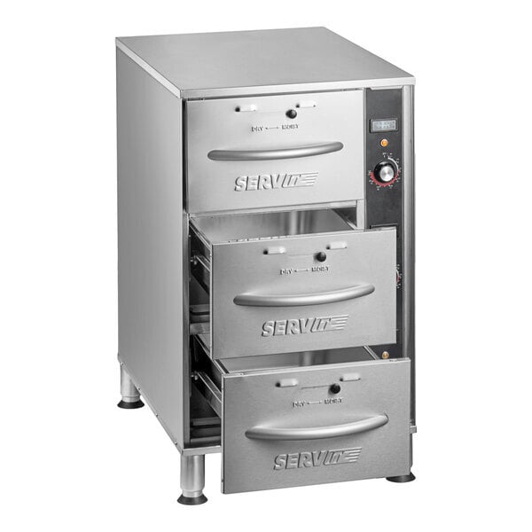 Scratch and Dent ServIt WDNFS-3 Triple Narrow Freestanding Drawer Warmer - 1350W, 120V