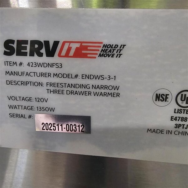 Scratch and Dent ServIt WDNFS-3 Triple Narrow Freestanding Drawer Warmer - 1350W, 120V