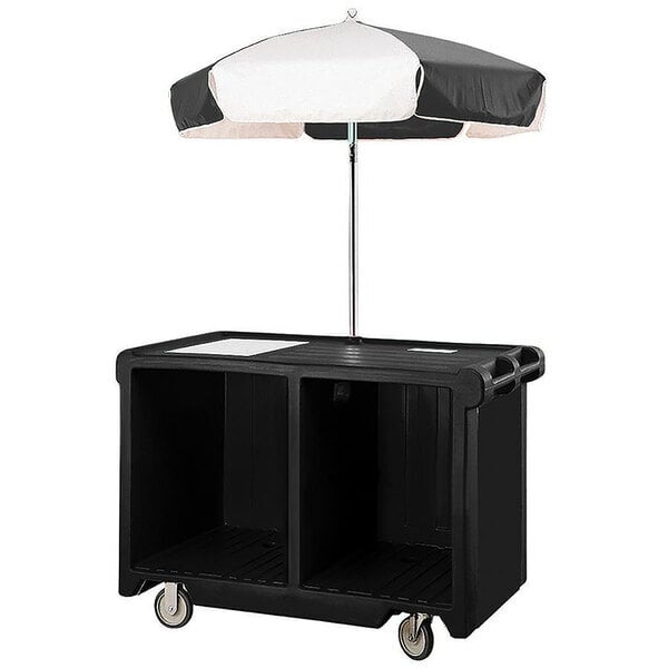Scratch and Dent Cambro CVC55110 Camcruiser Black Customizable Vending Cart with Umbrella, 1 Counter Well, and 2 Storage Compartments