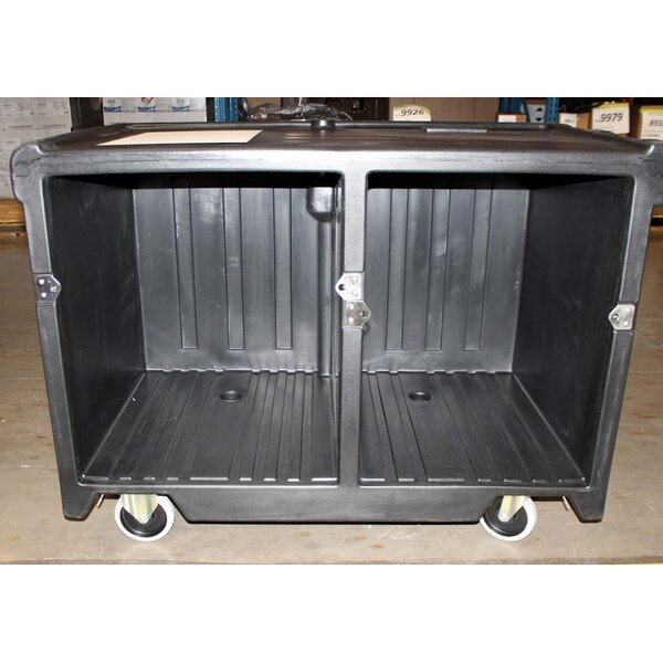 Scratch and Dent Cambro CVC55110 Camcruiser Black Customizable Vending Cart with Umbrella, 1 Counter Well, and 2 Storage Compartments