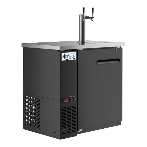 Scratch and Dent Avantco UDD-36-HC 36" Black Double Tap Kegerator Beer Dispenser - (1) 1/2 Keg Capacity