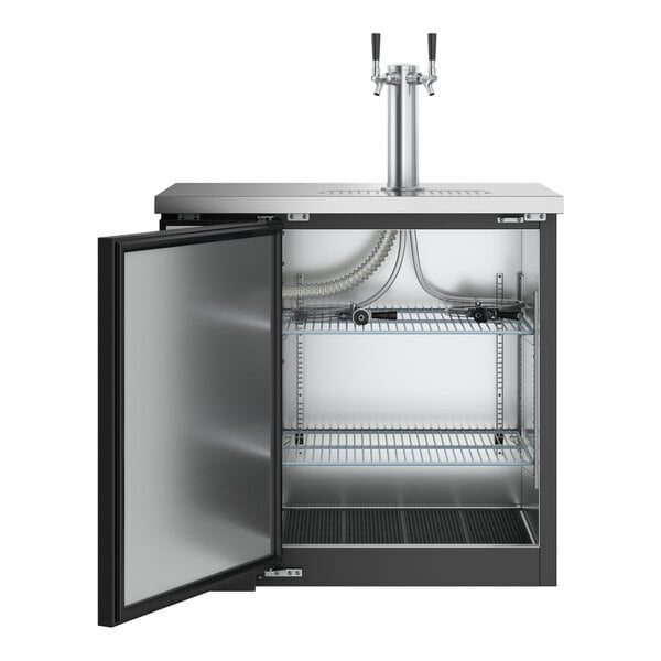 Scratch and Dent Avantco UDD-36-HC 36" Black Double Tap Kegerator Beer Dispenser - (1) 1/2 Keg Capacity