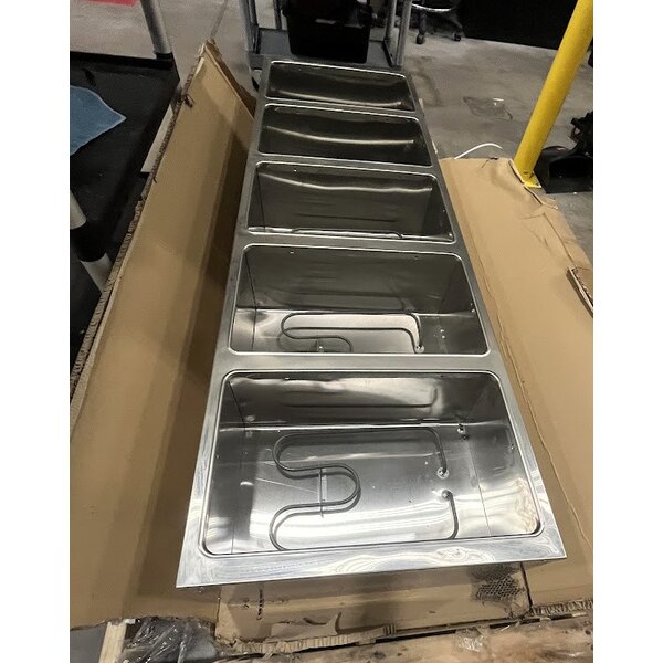 Scratch and Dent ServIt 423EST5WOPB Five Pan Open Well Electric Steam Table with Partially Enclosed Base and Angled Sneeze Guard - 208/240V, 3750W