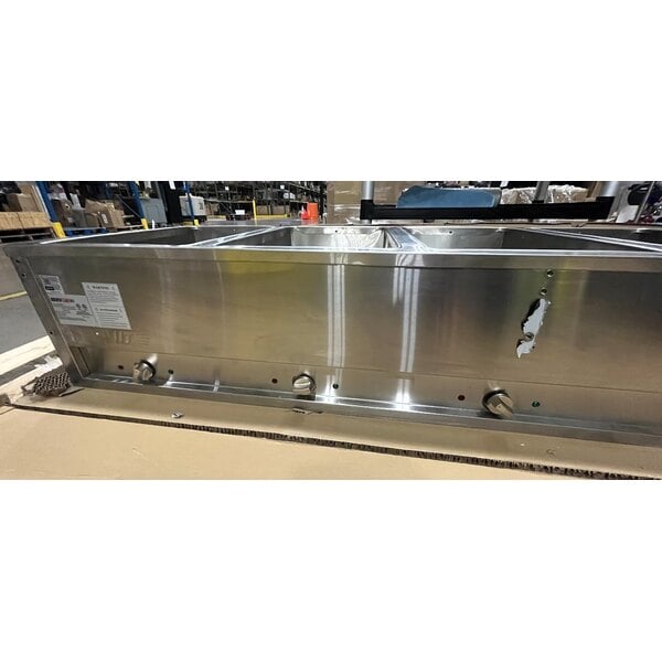 Scratch and Dent ServIt 423EST5WOPB Five Pan Open Well Electric Steam Table with Partially Enclosed Base and Angled Sneeze Guard - 208/240V, 3750W