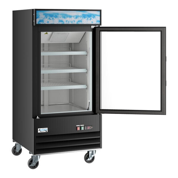 Scratch and Dent Avantco GDC-9F-HC 27" Black Customizable Swing Glass Door Merchandiser Freezer with LED Lighting