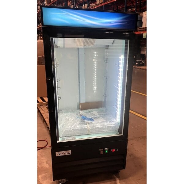 Scratch and Dent Avantco GDC-9F-HC 27" Black Customizable Swing Glass Door Merchandiser Freezer with LED Lighting