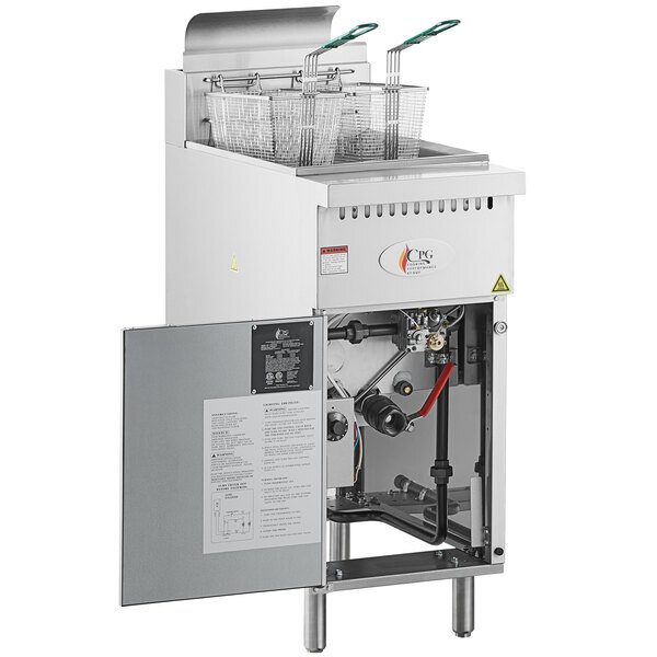 Scratch and Dent Cooking Performance Group FFOP40 Natural Gas 40 lb. Stainless Steel Open Pot Floor Fryer - 90,000 BTU