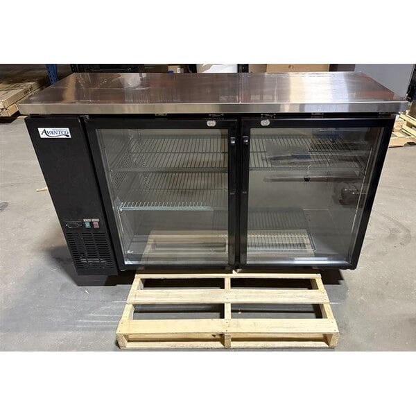 Scratch and Dent Avantco UBB-60G-HC 60" Black Counter Height Narrow Glass Door Back Bar Refrigerator with LED Lighting