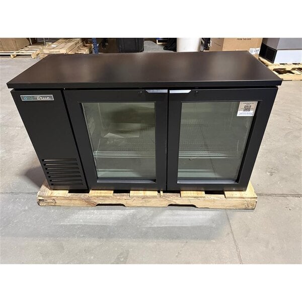 Scratch and Dent True TBB24-60-2G-Z1-BST-B-1 60 1/8" Black Glass Door Back Bar Refrigerator with Black Sub Top and LED Lighting