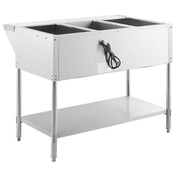 Scratch and Dent Avantco STE-3S Three Pan Open Well Electric Steam Table with Undershelf - 120V, 1500W