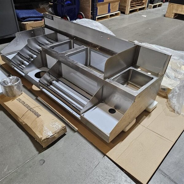 Scratch and Dent Regency Spec Line CCS-2972-12WB12LR 72" Stainless Steel Combination Cocktail Station with Liquor Display Rack and Drainboard