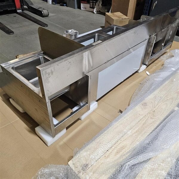 Scratch and Dent Regency Spec Line CCS-2972-12WB12LR 72" Stainless Steel Combination Cocktail Station with Liquor Display Rack and Drainboard