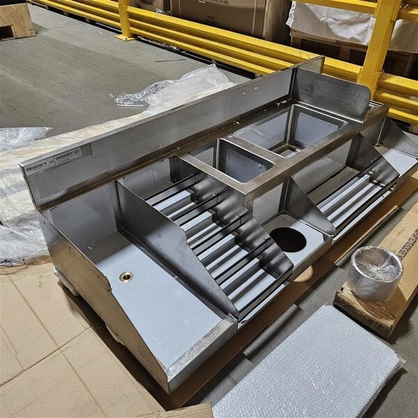 Scratch and Dent Regency Spec Line CCS-2972-12WB12LR 72" Stainless Steel Combination Cocktail Station with Liquor Display Rack and Drainboard