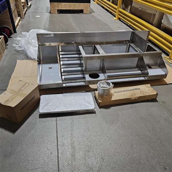 Scratch and Dent Regency Spec Line CCS-2972-12WB12LR 72" Stainless Steel Combination Cocktail Station with Liquor Display Rack and Drainboard