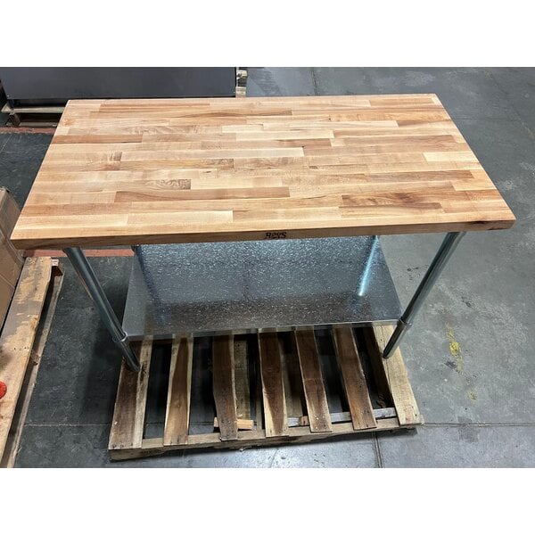 Scratch and Dent John Boos & Co. JNS02 Wood Top Work Table with Galvanized Base and Adjustable Undershelf - 24" x 48"