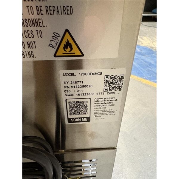 Scratch and Dent Avantco UDD-4-HC-S (2) Four Tap Kegerator Beer Dispenser - Stainless Steel, (3) 1/2 Keg Capacity