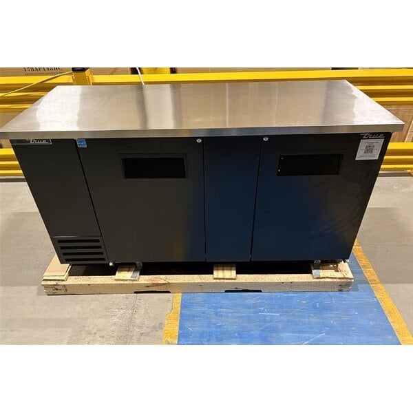 Scratch and Dent True TBB-3-HC 69 1/8" Black Solid Door Back Bar Refrigerator with LED Lighting