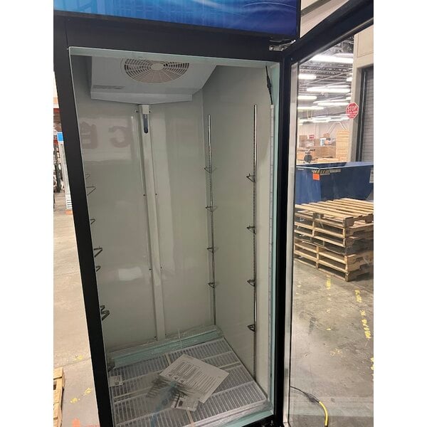 Scratch and Dent Avantco GDC-23-HC 28 3/8" Black Customizable Swing Glass Door Merchandiser Refrigerator with LED Lighting