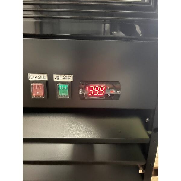 Scratch and Dent Avantco GDC-23-HC 28 3/8" Black Customizable Swing Glass Door Merchandiser Refrigerator with LED Lighting