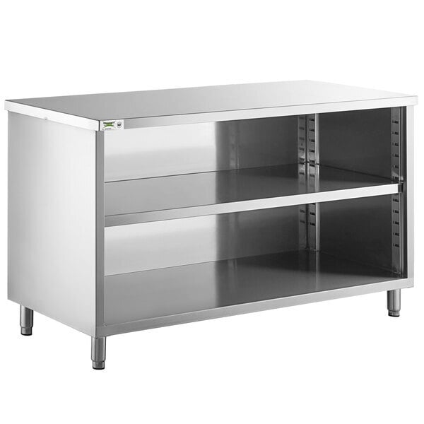 Scratch and Dent Regency COF-2460-316 24" x 60" 16 Gauge Type 304 Stainless Steel Enclosed Base Table with Open Front and Adjustable Midshelf