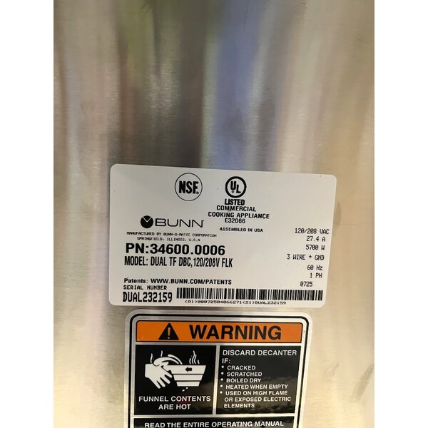 Scratch and Dent Bunn 34600.0006 BrewWISE Dual ThermoFresh DBC Brewer with Funnel Lock - 120/208V, 5700W
