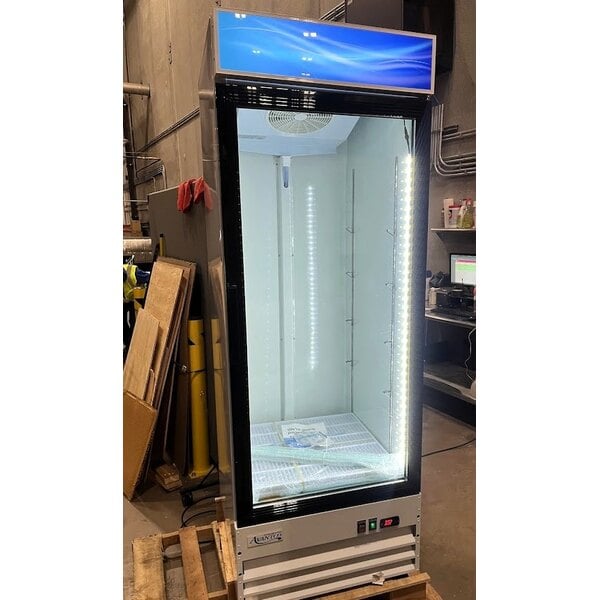 Scratch and Dent Avantco GDC-23-HC 28 3/8" White Customizable Swing Glass Door Merchandiser Refrigerator with LED Lighting