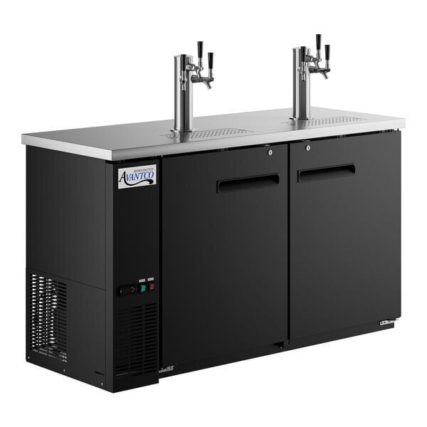 Scratch and Dent Avantco UDD-60-HC (2) Triple Tap Shallow Depth Kegerator Beer Dispenser - Black, (2) 1/2 Keg Capacity
