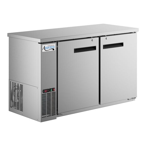 Scratch and Dent Avantco UBB-60-HC-S 60" Stainless Steel Counter Height Narrow Solid Door Back Bar Refrigerator with LED Lighting