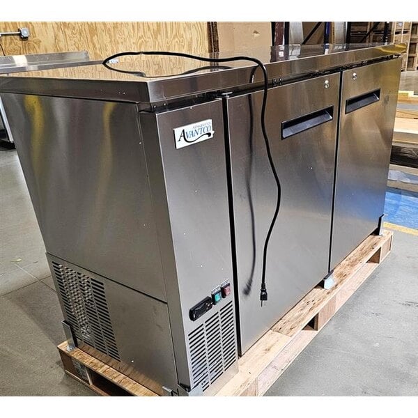 Scratch and Dent Avantco UBB-60-HC-S 60" Stainless Steel Counter Height Narrow Solid Door Back Bar Refrigerator with LED Lighting