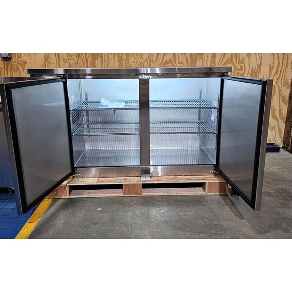 Scratch and Dent Avantco UBB-60-HC-S 60" Stainless Steel Counter Height Narrow Solid Door Back Bar Refrigerator with LED Lighting