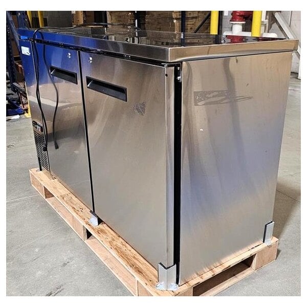 Scratch and Dent Avantco UBB-60-HC-S 60" Stainless Steel Counter Height Narrow Solid Door Back Bar Refrigerator with LED Lighting