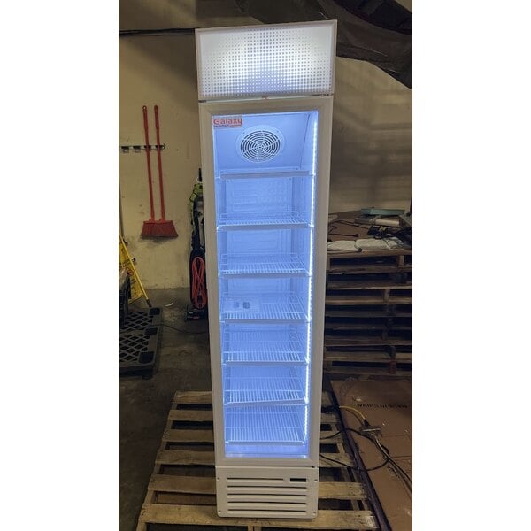 Scratch and Dent Galaxy GDN-5 16 9/16" White Swing Glass Door Merchandiser Refrigerator with Red, White, and Blue LED Lighting