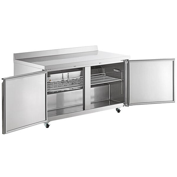 Scratch and Dent Avantco SS-WT-60R-HC 60" Two Door Stainless Steel ADA Height Worktop Refrigerator with 3 1/2" Backsplash