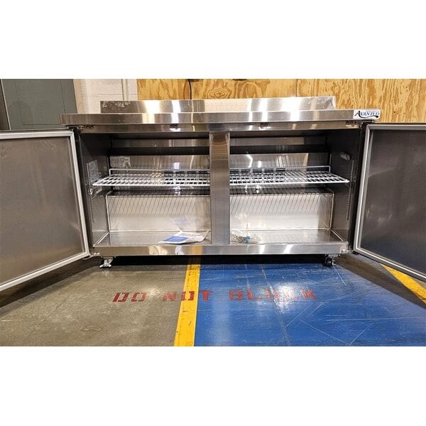 Scratch and Dent Avantco SS-WT-60R-HC 60" Two Door Stainless Steel ADA Height Worktop Refrigerator with 3 1/2" Backsplash