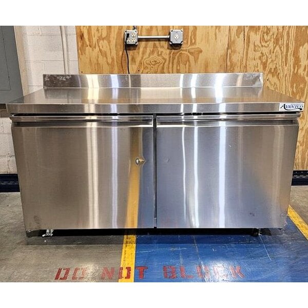 Scratch and Dent Avantco SS-WT-60R-HC 60" Two Door Stainless Steel ADA Height Worktop Refrigerator with 3 1/2" Backsplash