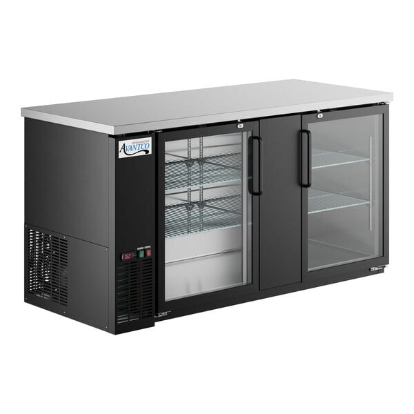 Scratch and Dent Avantco UBB-3G-HC 69" Black Counter Height Glass Door Back Bar Refrigerator with LED Lighting