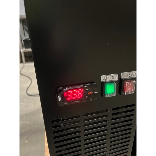 Scratch and Dent Avantco UBB-3G-HC 69" Black Counter Height Glass Door Back Bar Refrigerator with LED Lighting