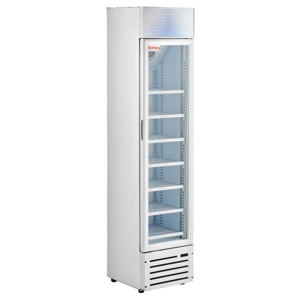 Scratch and Dent Galaxy GDN-5 16 9/16" White Swing Glass Door Merchandiser Refrigerator with Red, White, and Blue LED Lighting