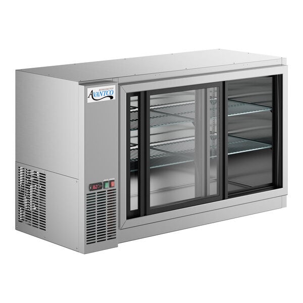 Scratch and Dent Avantco UBB-60S-GT-S 60" Stainless Steel Underbar Height Narrow Sliding Glass Door Back Bar Refrigerator with Galvanized Top and LED Lighting