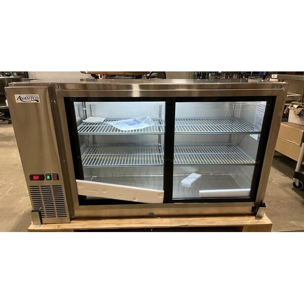 Scratch and Dent Avantco UBB-60S-GT-S 60" Stainless Steel Underbar Height Narrow Sliding Glass Door Back Bar Refrigerator with Galvanized Top and LED Lighting