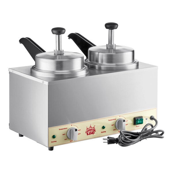 Scratch and Dent Carnival King HSPW35DBL Double 3.5 Qt. Warmer with Heated Spouts and Pumps - 120V, 1100W