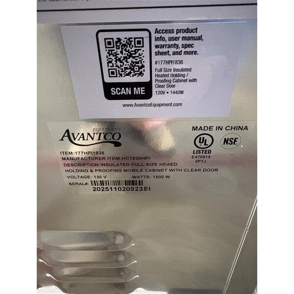Scratch and Dent Avantco HPI-1836 Full Size Insulated Heated Holding / Proofing Cabinet with Clear Door - 120V