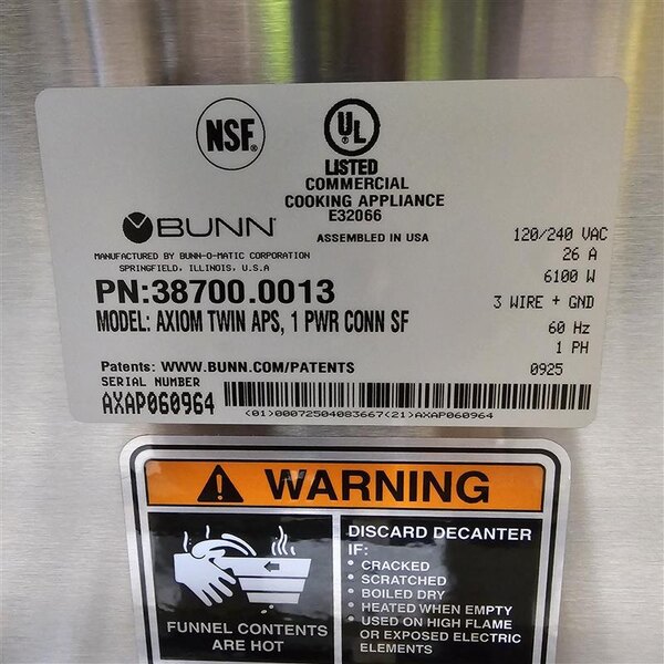 Scratch and Dent Bunn 38700.0013 Axiom APS Twin Airpot Coffee Brewer - 120/240V