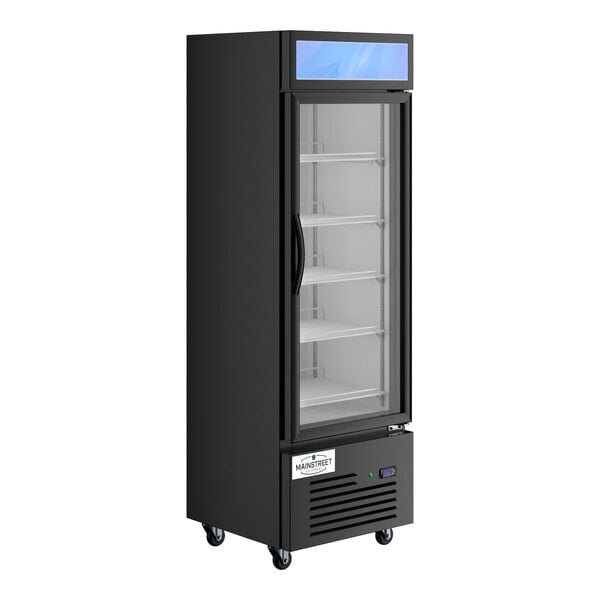Scratch and Dent MainStreet Equipment GMC-12 23 5/8" Black Swing Glass Door Merchandiser Refrigerator - 120V
