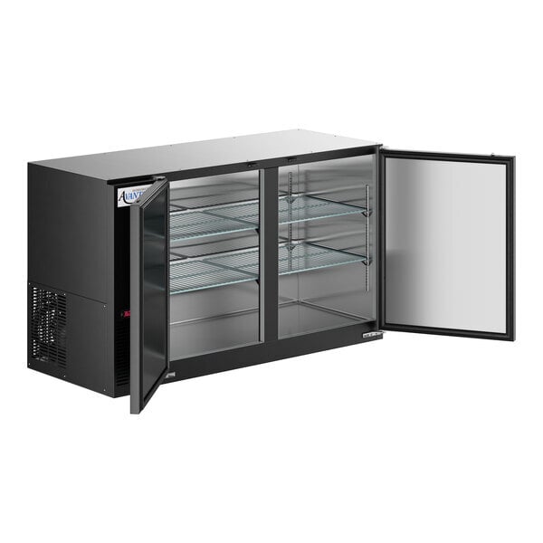 Scratch and Dent Avantco UBB-60-GT 60" Black Underbar Height Narrow Solid Door Back Bar Refrigerator with Galvanized Top and LED Lighting