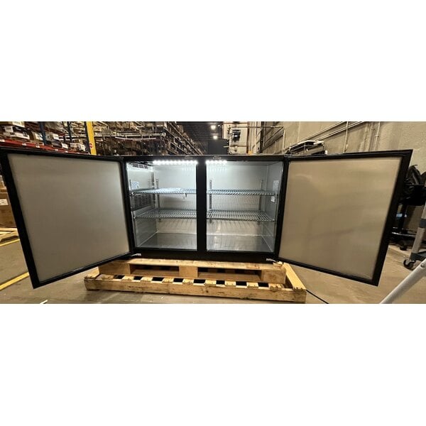 Scratch and Dent Avantco UBB-60-GT 60" Black Underbar Height Narrow Solid Door Back Bar Refrigerator with Galvanized Top and LED Lighting
