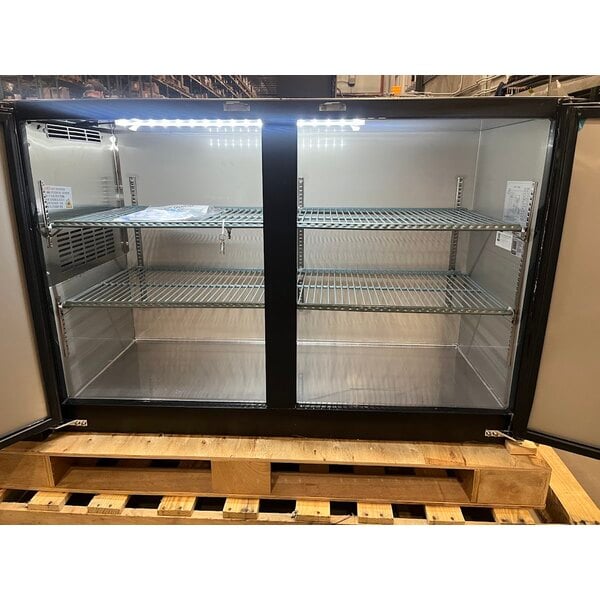 Scratch and Dent Avantco UBB-60-GT 60" Black Underbar Height Narrow Solid Door Back Bar Refrigerator with Galvanized Top and LED Lighting