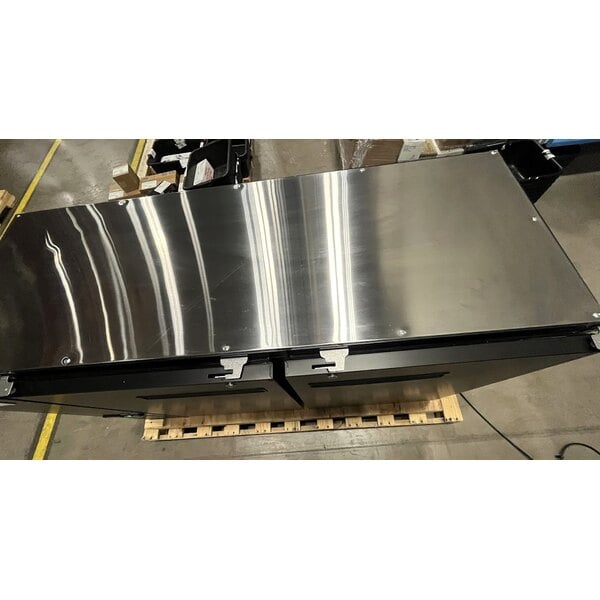 Scratch and Dent Avantco UBB-60-GT 60" Black Underbar Height Narrow Solid Door Back Bar Refrigerator with Galvanized Top and LED Lighting