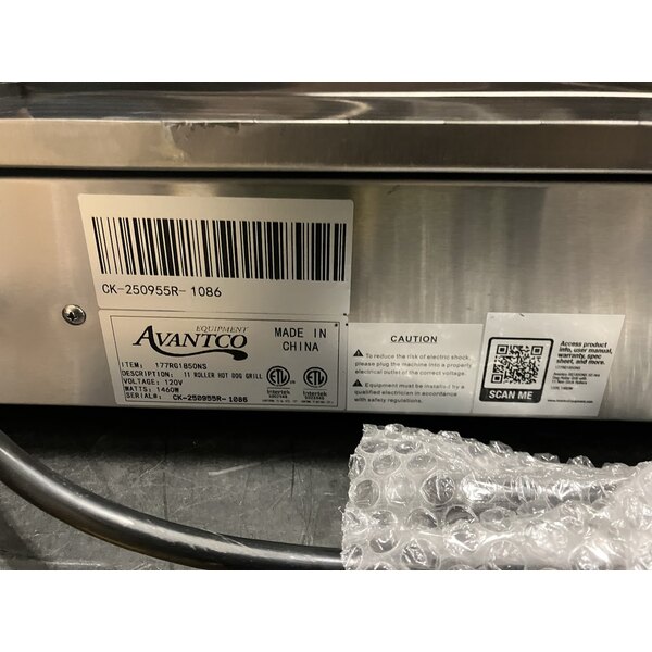 Scratch and Dent Avantco RG1850NS 50 Hot Dog Roller Grill with 11 Non-Stick Rollers - 120V, 1460W